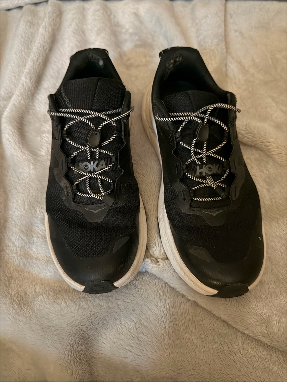 Hoka woman’s  Black and White Athletic Running Shoes